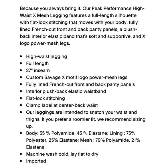 Savage X Fenty Peak Performance HR Leggings - 16/18 - Black - Picture 3 of 9